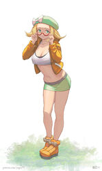 1girls adapted_costume adjusting_eyewear artist_name assistant_pokemon_professor bianca_(pokemon) blonde_hair breasts cleavage clothing collarbone female full_body glasses grass green_eyes green_headwear green_skirt hat legs_together long_hair looking_at_viewer midriff nintendo orange_footwear orange_jacket pokemon pokemon_bw2 shirt simple_background skirt smile standing thighs white_background yugen99 rating:Questionable score:116 user:Justheuser