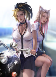 2girls ahri akali asian asian_female big_breasts cleavage female female_only k/da_all_out_ahri k/da_all_out_akali k/da_all_out_series k/da_series league_of_legends light-skinned_female motorcycle school_uniform schoolgirl short_skirt tie xixi rating:Explicit score:180 user:deleted8863