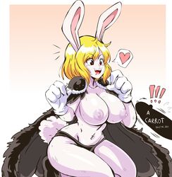 !!! 1girls big_breasts big_nipples big_penis blonde_hair blush breasts bunny bunny_ears bunny_girl bunny_tail cape carrot carrot_(one_piece) censor_bar censored clothing drooling exposed_breasts eyebrows_visible_through_hair female furry gloves heart lewdamone looking_down nails nipples one_piece panties penis precum rabbit_ears rabbit_girl rabbit_humanoid rabbit_tail shocked short_hair shounen_jump sweat talking text yellow_hair rating:Explicit score:401 user:0_everything