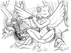 2007 anthro feline female flute forest fur furry gothicskunk male monochrome nude skunk taral_wayne tree wings rating:Explicit score:1 user:bot