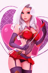 1girls arrow ashe_(league_of_legends) black_panties blue_eyes bra breasts covered_navel dominatrix female_only garter_straps gloves heart_background heartbreakers_series heartseeker_ashe holding_arrow large_breasts league_of_legends leotard long_hair looking_at_viewer microskirt midriff navel panties raichiyo33 red_bra red_skirt riot_games skirt solo_female thick_thighs thighhighs white_hair wide_hips rating:Questionable score:96 user:gusat