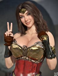 1girls 3d 3d_(artwork) big_breasts blush brown_hair cleavage dc dc_comics diana_prince female female_only fully_clothed hi_res large_breasts peace_sign rude_frog solo superheroine v wonder_woman wonder_woman_(series) rating:Safe score:130 user:Crcole331