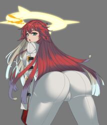 aassddff ahoge arc_system_works big_butt blush bodysuit breasts butt cameltoe female from_behind green_eyes guilty_gear guilty_gear_strive halo huge_butt jack-o'_valentine leaning leaning_forward long_hair looking_at_viewer looking_back multicolored_hair open_mouth red_hair shiny shiny_clothes shiny_hair sideboob solo very_long_hair rating:Questionable score:90 user:darkcrystal35