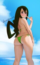 1girls 2022 back_view bikini bubble_butt female g_string green_hair long_hair looking_at_viewer looking_back lucisam my_hero_academia shounen_jump solo swimsuit tagme tsuyu_asui wet_skin rating:Questionable score:137 user:Dragon98