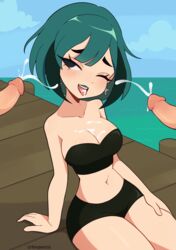 1girls 2boys cremanata cum cum_in_breasts cum_in_mouth female floating_penis goth gwen_(tdi) lipstick multiple_penises open_mouth partial_male pier surprised tagme total_drama_island turquoise_hair rating:Explicit score:210 user:Tricco