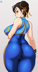 1girls artist_signature ass backboob brown_eyes brown_hair cameltoe capcom chun-li dat_ass erect_nipples female female_only fully_clothed jmg large_ass large_breasts looking_back short_hair sideboob solo solo_female street_fighter street_fighter_alpha thick_thighs tight_clothing wide_hips rating:Questionable score:217 user:DeanDingus01