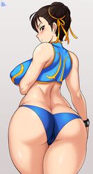 1girls artist_signature ass brown_eyes brown_hair cameltoe capcom chun-li dat_ass erect_nipples female female_only jmg large_ass large_breasts looking_back short_hair sideboob solo solo_female street_fighter street_fighter_alpha thick_thighs wide_hips rating:Questionable score:166 user:DeanDingus01