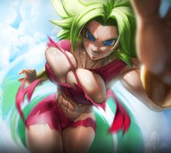 1girls abs armband battle big_breasts blue_eyes breasts busty cameltoe cleavage clouds dragon_ball dragon_ball_super ear_piercing earrings elitenappa face_grab female female_only female_saiyan first_person_view flying fusion grabbing_viewer green_hair huge_breasts kefla large_breasts legendary_super_saiyan looking_at_viewer muscular muscular_female piercing potara_earrings pov saiyan smile solo super_saiyan super_saiyan_2 sweat thick_thighs torn_clothes torn_clothing wide_hips rating:Questionable score:238 user:Rex_Hollins