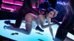 1girls 2boys 3d akali blonde_hair blue_hair censored cum_string dark-skinned_male dark_skin doggy_style fishnet_legwear from_behind handjob interracial k/da_all_out_akali k/da_all_out_series league_of_legends mosaic_censoring multicolored_hair open_toe_shoes pole prostitution spitroast stripper stripper_pole tagme therealzoh thighhighs threesome vaginal_penetration rating:Explicit score:355 user:bokuhen