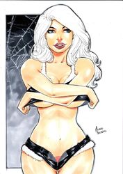 1girls big_breasts black_cat_(marvel) blue_eyes ed_benes_studio felicia_hardy female female_only highres homero_ricardo long_hair looking_at_viewer marvel marvel_comics nipple_bulge red_lipstick solo spider-man_(series) tagme undressing white_hair rating:Questionable score:18 user:Dragon98