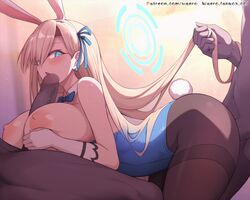 1girls 2boys animal_ears animated asuna_(blue_archive) asuna_(bunny)_(blue_archive) bangs blonde_hair blue_archive blue_bow blue_bowtie blue_eyes blue_leotard blue_ribbon blush bow bowtie breasts brown_pantyhose cleaning_&_clearing_(blue_archive) dark-skinned_male dark_skin detached_collar fake_animal_ears female gloves hair_ribbon halo holding_another's_hair huge_breasts interracial leotard leotard_pull light-skinned_female light_skin long_hair millennium_science_school_student mmf_threesome multiple_boys nipples open_mouth paizuri pantyhose penis rabbit_ears rabbit_tail ribbon sex sex_from_behind tail thighband_pantyhose threesome uncensored very_long_hair waero white_gloves rating:Explicit score:168 user:bot