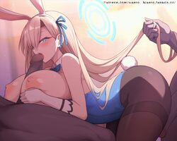 1girls 2boys animal_ears animated asuna_(blue_archive) asuna_(bunny)_(blue_archive) bangs blonde_hair blue_archive blue_bow blue_bowtie blue_eyes blue_leotard blue_ribbon blush bow bowtie breasts brown_pantyhose cleaning_&_clearing_(blue_archive) dark-skinned_male dark_skin detached_collar fake_animal_ears fellatio female gloves hair_ribbon halo holding_another's_hair huge_breasts interracial leotard leotard_pull light-skinned_female light_skin long_hair millennium_science_school_student mmf_threesome multiple_boys nipples open_mouth oral paizuri pantyhose penis rabbit_ears rabbit_tail ribbon tail thighband_pantyhose threesome tongue tongue_out uncensored very_long_hair waero white_gloves rating:Explicit score:177 user:bot