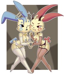 2girls angel choker demon demon_girl devil devil_horns female female_only garter garter_belt garter_straps halo lingerie minun mouse necklace plusle pokemon pokemon_(species) shortstack twins rating:Explicit score:18 user:sonickidds