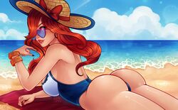 1girls 2d ass beach blue-tinted_eyewear blue_eyes female female_only laying_down league_of_legends light-skinned_female light_skin looking_at_viewer looking_over_eyewear looking_over_glasses looking_over_sunglasses miss_fortune pool_party_miss_fortune pool_party_series poposhirat purple-tinted_eyewear red_hair riot_games self_upload solo solo_female sunglasses tinted_eyewear rating:Questionable score:90 user:PoposhiRat