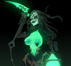 1girls black_hair breasts breasts_out female_only glowing green_eyes green_skin grey_skin ilewdha lantern league_of_legends nipple_piercing riot_games rule_63 scythe solo_female the_ruined_king_saga thresh unbound_thresh rating:Explicit score:129 user:wzyhj