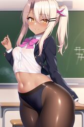 1girls ai_generated ass blonde_hair breasts brown_skin chloe_von_einzbern classroom dark-skinned_female dark_skin fate/grand_order fate/kaleid_liner_prisma_illya fate_(series) female fully_clothed hips indoors long_hair nai_diffusion naughty_face orange_eyes petite petite_body pink_hair school_uniform schoolgirl slim_waist small_breasts smile stable_diffusion suggestive_look thick_thighs thighs thunder_thighs tights two_tone_hair wide_hips rating:Questionable score:289 user:Azure_Shadow