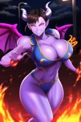 ai_generated big_ass big_breasts chun-li demon demon_girl demon_horns demonic halloween horns nai_diffusion pinup purple_eyes purple_skin stable_diffusion street_fighter street_fighter_iv street_fighter_v succubus succubus_horns thick_thighs thunder_thighs toned toned_body toned_female rating:Questionable score:90 user:MHAxBNHA