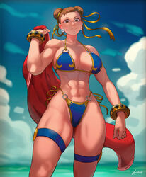 1girls abs absurd_res artist_name athletic athletic_female bare_shoulders beach biceps bikini blue_bikini bracelet breasts brown_hair capcom chun-li cleavage collarbone earrings female female_focus female_only fully_clothed hair_bun hi_res hourglass_figure large_breasts leg_wrap light-skinned_female light_skin looking_at_viewer looking_down muscular muscular_arms muscular_female muscular_legs red_towel solo solo_female street_fighter street_fighter_6 string_bikini swimsuit thick_thighs towel voluptuous xeviousg yellow_bikini yellow_bracelet yellow_eyes yellow_hairband rating:Safe score:126 user:goplaykof