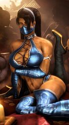 3d ass banskinator bed big_ass big_breasts black_hair breasts candles elegant female kitana long_hair looking_at_viewer mask mortal_kombat mortal_kombat_(2011) princess shy thick thick_thighs thighs urbanator rating:Questionable score:107 user:ElianV