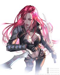 1girls big_breasts cleavage female female_only katarina_du_couteau league_of_legends light-skinned_female midriff navel red_hair sword wandzardeen weapon rating:Questionable score:62 user:deleted8863