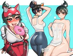 2d 2d_(artwork) ass blush blushypixy blushyspicy clothed donut doughnut drawn female female_only green_hair hartman_hips heart-shaped_pupils hips hourglass_figure kiriko_(overwatch) overwatch overwatch_2 sukajan_kiriko thick_thighs thunder_thighs thunderthighs towel towel_only towel_over_breasts wide_hips rating:Explicit score:902 user:LoveHuTao