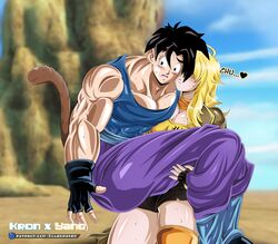 1boy 1girls assertive assertive_female big_breasts black_hair blonde_hair bluegraves blush breasts busty carrying cleavage crossover dragon_ball dragon_ball_xenoverse faceless faceless_female female fingerless_gloves gloves hair_over_eyes heart highres imminent_kiss large_breasts legs male male_focus midriff monkey_tail muscular muscular_male princess_carry puckered_lips role_reversal rwby saiyan shaded_face short_hair surprised tail thick_thighs thighs voluptuous wholesome yang_xiao_long rating:Safe score:17 user:spk120