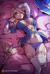 1girls arms_up big_breasts blonde_hair cameltoe cleavage female female_only himmely league_of_legends light-skinned_female luxanna_crownguard navel panties rating:Explicit score:112 user:deleted8863