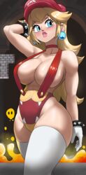 1girls blonde_hair blue_eyes breasts echosaber female hat hi_res hips huge_breasts indoors light-skinned_female light_skin long_hair mario_(cosplay) mario_(series) nintendo podoboo princess_peach super_mario_bros. thick_thighs thighs wide_hips rating:Questionable score:422 user:Azure_Shadow