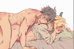 2boys alhaitham_(genshin_impact) anal anal_sex blonde_hair canine cum cum_in_ass cum_inside cum_on_body flushed flushed_face gay gay_sex genshin_impact grey_hair kaveh_(genshin_impact) kissing_neck laying_on_bed laying_on_stomach male male/male male_only mlm muscular muscular_male nesavva pillow_grab red_eyes yaoi rating:Explicit score:186 user:futamii