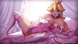 1girls big_ass big_breasts blonde_hair feet female female_only himmely light-skinned_female lingerie mario_(series) nintendo princess_peach royalty stockings rating:Explicit score:123 user:deleted8863