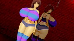 2022 2girls albyon big_ass big_breasts big_tits blush blushing breasts_bigger_than_head brown_hair cleavage closed_eyes clothed clothed_female dark_skin evil_grin female_only frisk huge_breasts leggings necklace red_eyes tagme thick_ass thick_hips thick_thighs undertale undertale_(series) rating:Explicit score:21 user:Miguel16310