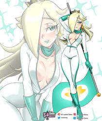 1girls bike_outfit_(mario_kart) blonde_hair blue_eyes blue_lipstick breasts clothing crown earrings female female_only flag footwear full_body hair_over_one_eye handwear human instagram_username jumpsuit lipstick long_hair mario_(series) mario_kart medium_breasts multiple_views neckwear nintendo pale_skin patreon_username pixiv_username princess_rosalina racing_suit sasatseng scarf shiny_skin skinny smile solo star_earrings twitter_username unzipped unzipped_bodysuit rating:Explicit score:157 user:SpaceManBlue