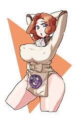 1girls arms_up blue_eyes bottomless breasts brown_hair covered_crotch female fluffy_hair ginger ginger_hair goggles_around_neck human large_breasts leebongchun light_skin nipple_bulge nipples nipples_visible_through_clothing orange_hair palina_(pokemon) pokemon pokemon_legends:_arceus portrait short_hair solo swimwear thick_thighs white_background rating:Explicit score:44 user:Thomastrain