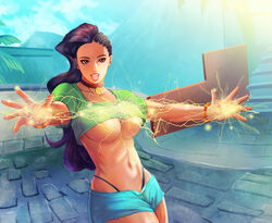 artist_request athletic athletic_female bare_midriff big_breasts black_hair bracelet breasts brown_eyes busty capcom choker collar crop_top daisy_dukes female female_focus female_only g-string hourglass_figure jean_shorts latina laura_matsuda long_hair navel pinup pinup_pose redbone short_shorts solo street_fighter street_fighter_v underboob wide_hips rating:Explicit score:28 user:droid377