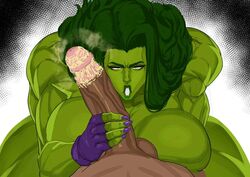 1girls big_breasts big_penis breasts cyberboi dark-skinned_male erection extreme_muscles eye_contact female female_focus fingerless_gloves foreskin_pull giant_breasts giant_penis gloves grabbing_penis green-skinned_female green_eyes green_hair green_skin gritted_teeth huge_breasts huge_cock hulk_(series) lips long_hair male_pov marvel marvel_comics muscles muscular muscular_female muscular_thighs musk musky_cock nude nude_female painted_nails penis pov she-hulk simple_background smegma thick_thighs thunder_thighs veiny_penis rating:Explicit score:116 user:Jackofalloffs