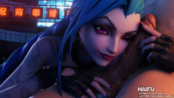 1boy 1girls 3d ball_fondling female fingerless_gloves jinx_(league_of_legends) league_of_legends looking_at_viewer male naifu partial_male penis penis_on_face smile straight wink rating:Explicit score:63 user:deleted8895