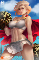 big_breasts breasts cape cheerleader cheerleader_uniform dc dc_comics justice_society_of_america kara_danvers kara_zor-el looking_at_viewer nopeys pom_pom_(cheerleading) power_girl skirt solo superheroine superman_(series) rating:Questionable score:72 user:ShadowNanako