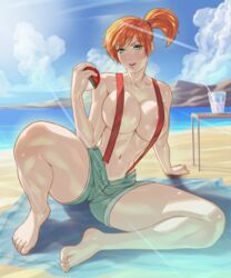 1girls arttoru barefoot barely_clothed beach big_boobs big_breasts boobs breasts clouds drink favorite female female_only green_eyes huge_breasts human human_only kasumi_(pokemon) large_breasts legs legs_apart ocean orange_hair pokemon ponytail sand shorts slutty_outfit solo sunlight table thick thick_thighs thighs tomboy towel voluptuous rating:Explicit score:135 user:Misty_lover