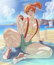 1girls arttoru beach big_boobs big_breasts boobs cleavage clothed clouds drink female female_only fully_clothed green_eyes huge_breasts human human_only kasumi_(pokemon) large_breasts legs legs_apart ocean orange_hair pokemon ponytail sand shoes sneakers solo sunlight table thick thick_thighs thighs tomboy towel voluptuous rating:Questionable score:84 user:Misty_lover