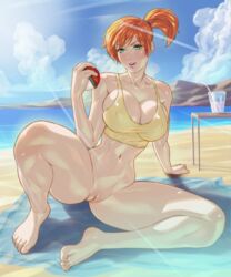 1girls arttoru barefoot beach big_boobs big_breasts boobs bottomless clouds drink female green_eyes huge_breasts kasumi_(pokemon) large_breasts legs legs_apart nude ocean orange_hair pokemon ponytail pussy sand solo sunlight table thick thick_thighs thighs tomboy towel vagina voluptuous rating:Explicit score:111 user:Misty_lover