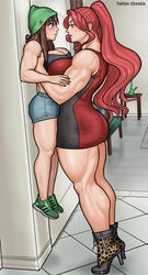 2girls against_wall bong breasts busty cheekie0 clothed female green_nails hat how_to_talk_to_short_people leopard_print leopard_print_shoes lifted_by_another light-skinned_female long_hair marijuana meme muscles muscular muscular_female ponytail red_hair red_nails shoes shorter_female size_difference tagme tall_woman_meme taller_girl yuri rating:Explicit score:161 user:deleted103755