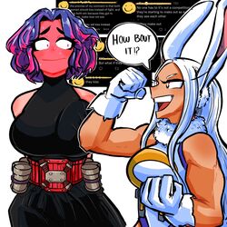 2girls breast_squish dark-skinned_female dark_skin embarrassed female female_only flustered fully_clothed gloves huge_breasts kaina_tsutsumi lady_nagant large_breasts miruko my_hero_academia open_mouth purple_hair red_eyes rumi_usagiyama sonchapo speech_bubble superheroine white_hair yuri rating:Safe score:172 user:Tombstone68