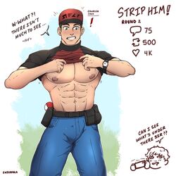 abs courier_(pokemon) dialogue english_text enzobara male male_only muscles muscular muscular_male npc_trainer pecs pokemon pokemon_sv shirt_lift shirt_up strip_game rating:Safe score:46 user:deleted101762