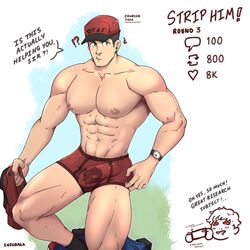 <3 big_bulge bulge courier_(pokemon) dialogue english_text enzobara erection_under_underwear huge_bulge male male_only muscles muscular muscular_male npc_trainer pants_down pokemon pokemon_sv strip_game underwear undressing rating:Questionable score:76 user:deleted101762