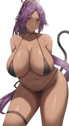 1girls absurd_res bikini black_bikini bleach breasts brown_skin chubby dark-skinned_female dark_skin female female_only hi_res hips huge_breasts jasony long_hair ponytail purple_hair shihouin_yoruichi simple_background solo swimsuit thick_thighs thighs wide_hips yellow_eyes rating:Questionable score:171 user:Azure_Shadow