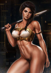 1girls abs assassin's_creed_(series) assassin's_creed_odyssey breasts brown_eyes brown_hair dandon_fuga female female_only female_protagonist kassandra looking_at_viewer partially_clothed pussy scar see-through spartan spartan_female standing sword ubisoft vagina weapon rating:Explicit score:92 user:Crcole331