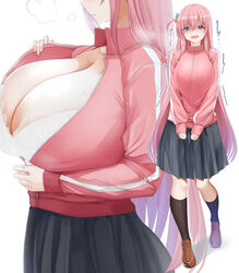 1girls big_breasts blue_eyes blush bocchi_the_rock! bra breasts breasts_outside chomikuplus clothed_female female female_only fully_clothed gotou_hitori huge_breasts light-skinned_female light_skin long_hair pink_hair skirt solo trembling unzipped_jacket rating:Questionable score:148 user:Cursedcrow