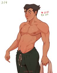 avatar_the_last_airbender bolin bulge clothing embarrassed looking_at_viewer male male_only manlyhand muscles muscular muscular_male nickelodeon pubes pubic_hair shirtless_male shy strip_game teen_boy the_legend_of_korra treasure_trail rating:Questionable score:53 user:deleted101762