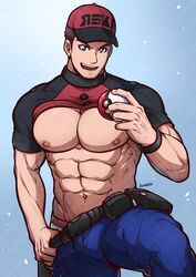 abs bulge courier_(pokemon) kuroshinki male male_only muscles muscular muscular_male npc_trainer pecs pokeball pokemon pokemon_sv posing shirt_lift teasing rating:Safe score:61 user:deleted101762