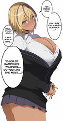 ... 13 1girls ? asking asking_a_question ass ass_peek bakunyuu birthmark black_cardigan black_choker black_collar black_fingernail_polish black_fingernails black_nail_polish black_nails black_neckwear blank_background blonde_female blonde_hair blonde_hair_female blush blushing_at_viewer breasts bursting_breasts cardigan choker cleavage collar dark-skinned_female dark_skin english_language english_text english_translation enormous_breasts eye_contact eyebrows_visible_through_hair female_focus fingernail_polish fingernails fringe fringe_hair ganguro glossy_lips gyaru hair_streak hard_translated hi_res high_resolution highres huge_breasts huge_cleavage interlocked_fingers kloah kogal kuro_gyaru lip_gloss lips lipstick long_fingernails long_sleeve_sweater long_sleeves looking_at_viewer massive_breasts microskirt miniskirt mole mole_on_breast multicolored multicolored_hair nail_polish neckwear nervous nervous_face number number_print open_mouth original original_character plain_background pleated_skirt pov purple_eyes purple_eyes_female purple_hair purple_hair_female purple_streak purple_sweater question question_mark raised_eyebrows school_skirt school_uniform schoolgirl schoolgirl_outfit schoolgirl_uniform seductive seductive_eyes seductive_look seductive_smile sharp_fingernails shinokami_xatiii_(kloah) shiny_breasts shiny_lips shiny_skin shirt short_blonde_hair short_hair short_hair_female short_purple_hair short_skirt side_view sideboob skirt solo solo_female speech_bubble speech_bubbles standing straining_buttons streaked_hair sweater talking talking_to_viewer tan tanned tanned_female tanned_girl tanned_skin text thick_thighs top_heavy_breasts translation_request two_tone_hair up_close viewed_from_side voluptuous voluptuous_female white_background white_shirt rating:Questionable score:196 user:ron50